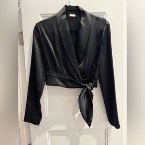 Babaton Black Satin Wrap Blouse
